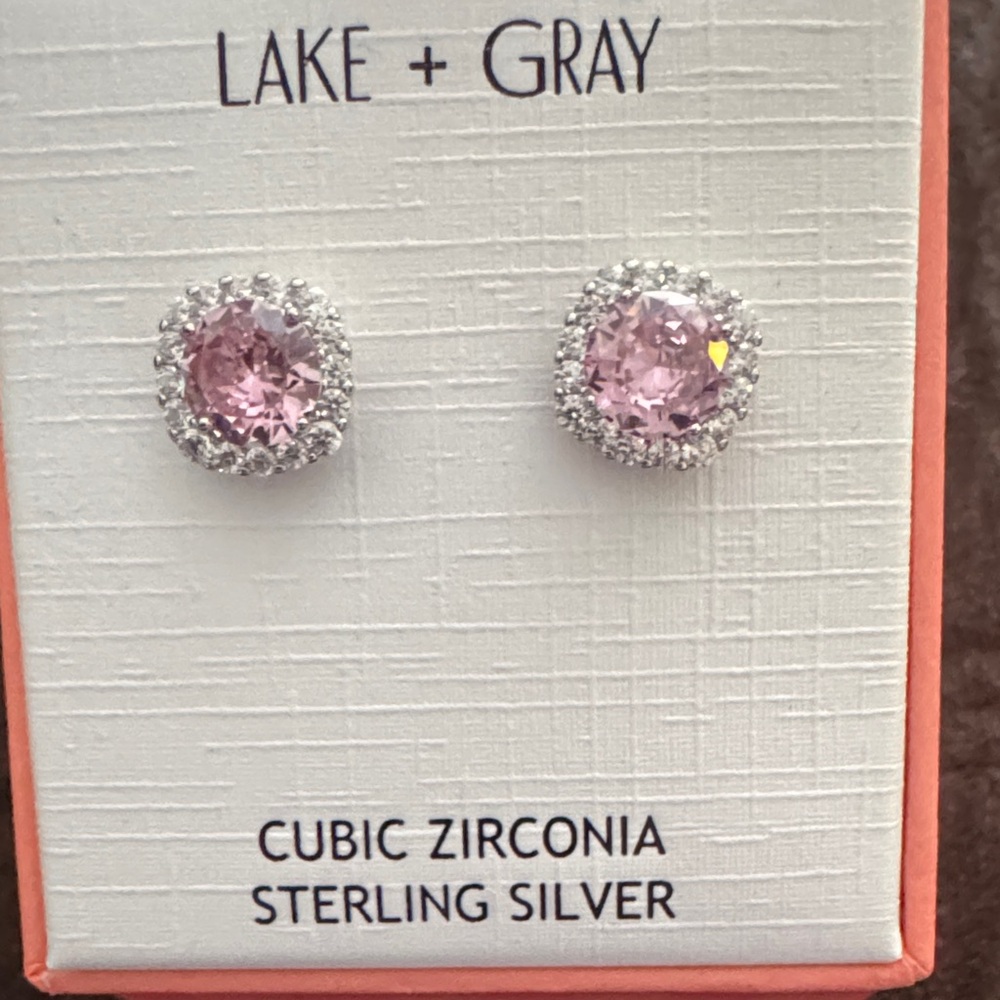 Pink Cubic Zirconia Halo Sterling Silver Stud Earrings